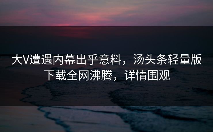 大V遭遇内幕出乎意料，汤头条轻量版下载全网沸腾，详情围观