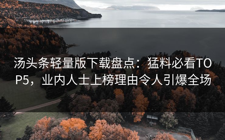 汤头条轻量版下载盘点：猛料必看TOP5，业内人士上榜理由令人引爆全场