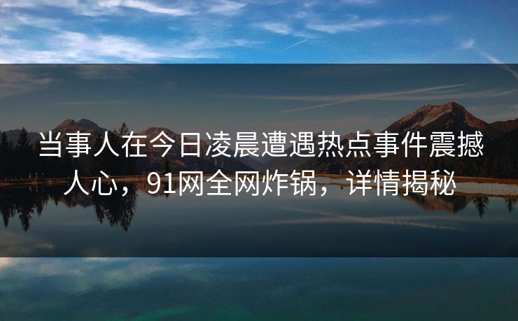 当事人在今日凌晨遭遇热点事件震撼人心，91网全网炸锅，详情揭秘